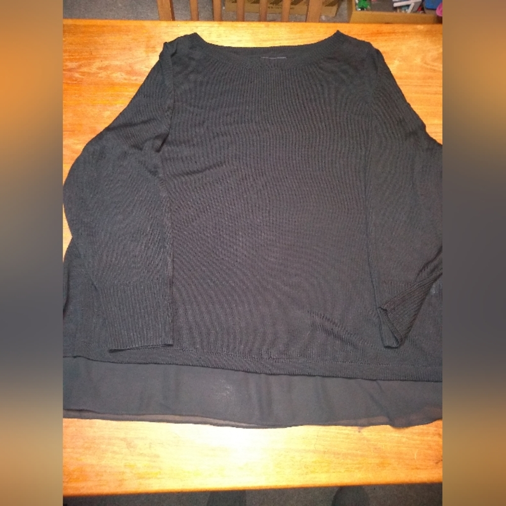 Michel Studio Collection, Black Knit Top, Size 4X, Gauze Trim on Bottom …